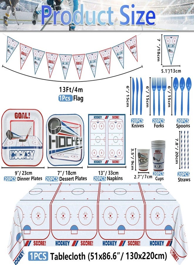 PTECDROTS 162Pcs Hockey Party Decorations - Including Hockey Theme Plates, Napkins, Cups, Birthday Banner for Ice Hockey Party Decoration Kids Party Supplies, Serve 20 - Image 2